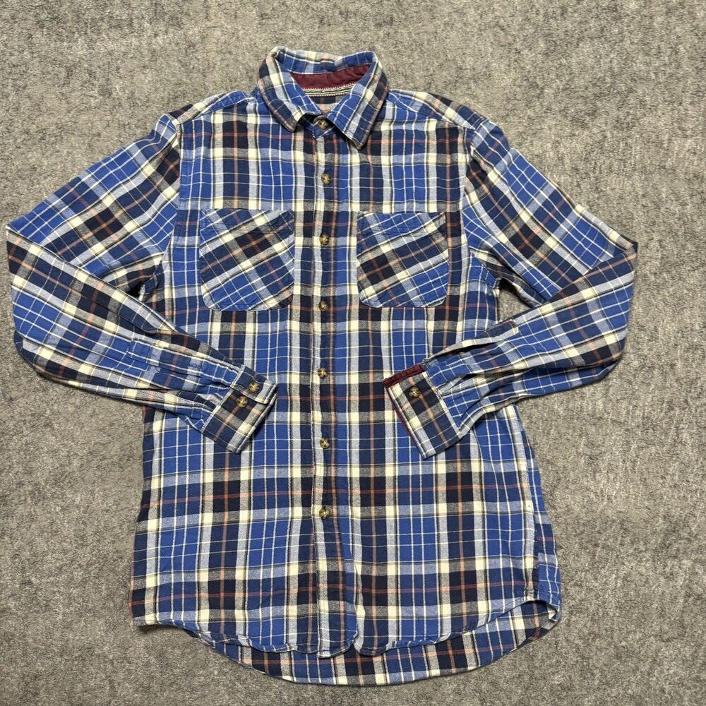 Boston Traders Mens Shirt Size S Small Plaid Blue Brown 100% Cotton Luxury VTG